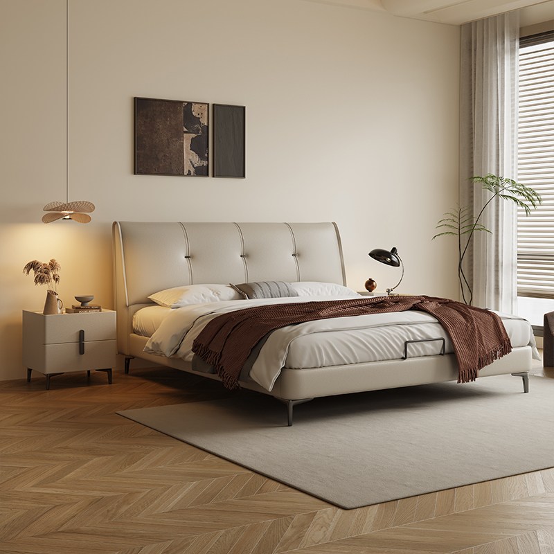 Spații de locuit Pat king-size tapițat în alb
