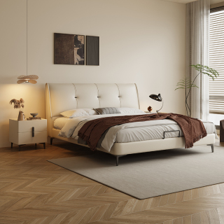 Spații de locuit Pat king-size tapițat în alb
