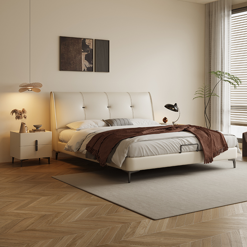 Spații de locuit Pat king-size tapițat în alb