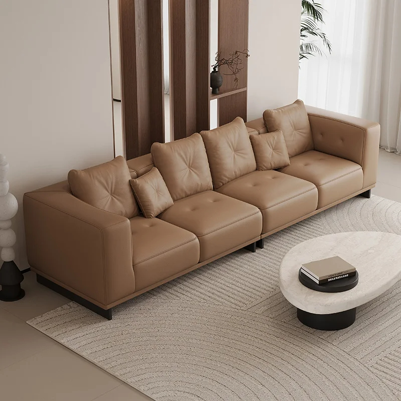 Canapea confortabilă din piele neagră, canapea de colț, pentru living