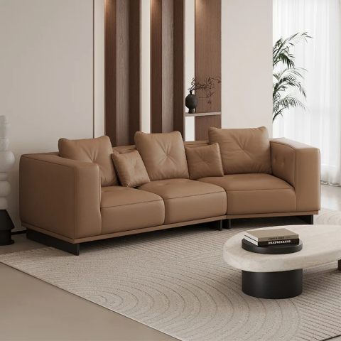 Canapea confortabilă din piele neagră, canapea de colț, pentru living