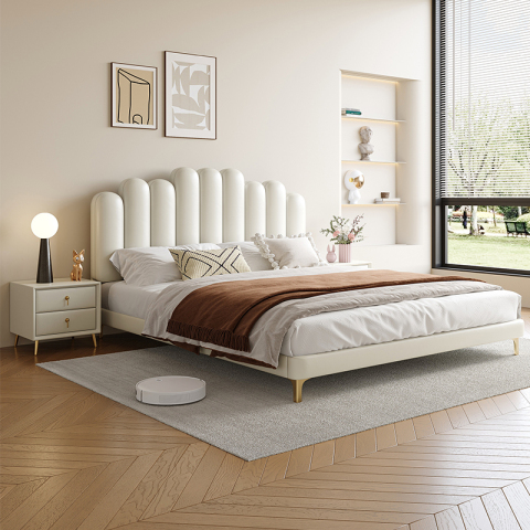 Cama flotante Cloud moderna tapizada en blanco