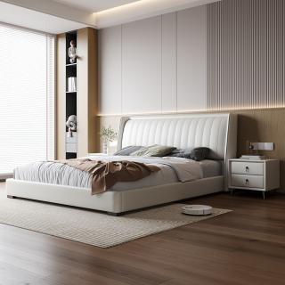 Cadru de pat popular tapițat cu piele și lemn