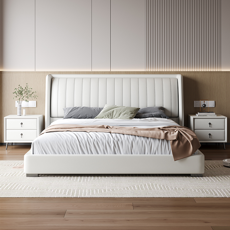 Cadru de pat popular tapițat cu piele și lemn