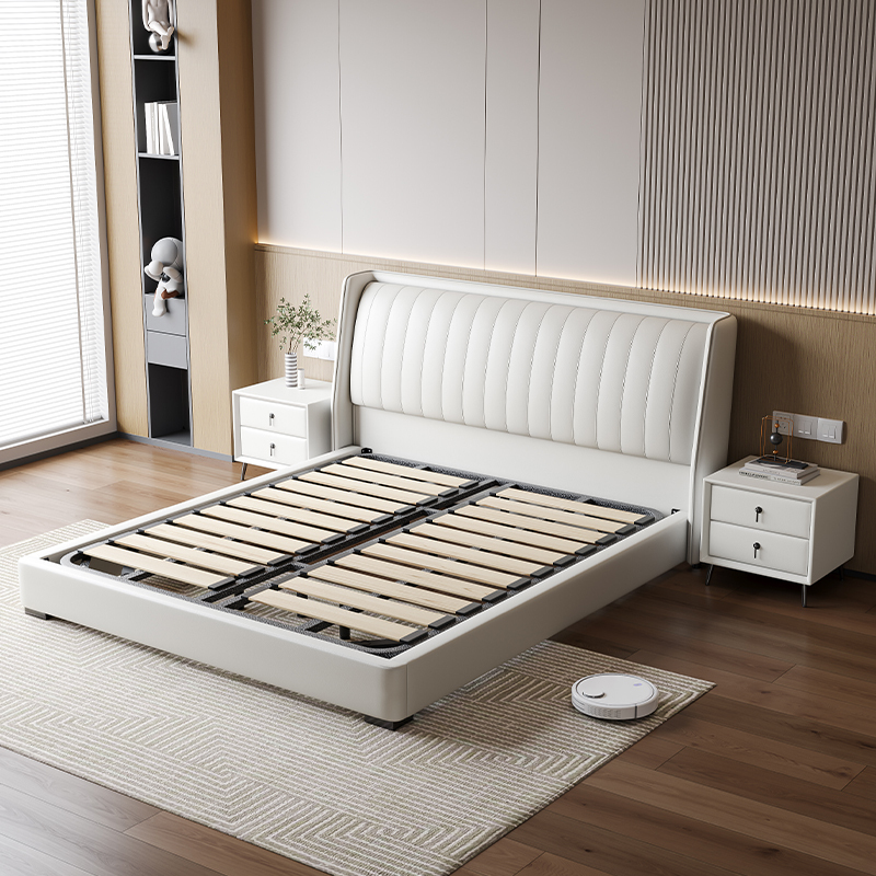 Cadru de pat popular tapițat cu piele și lemn