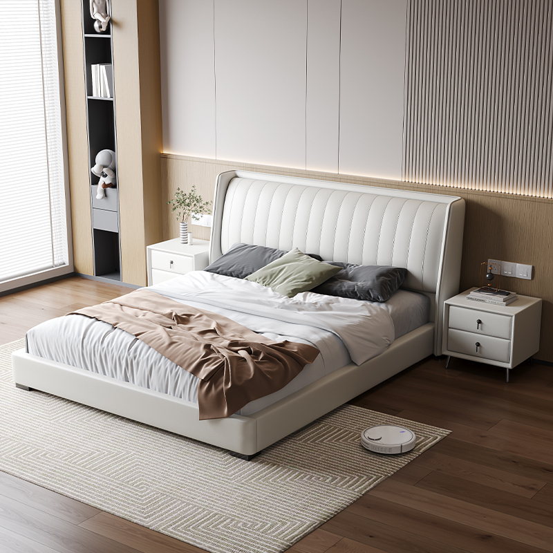 Cadru de pat popular tapițat cu piele și lemn