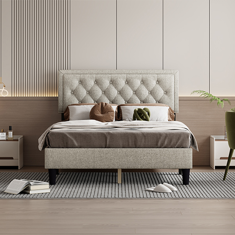 Cadru de pat dublu ieftin din material moale pentru dormitor