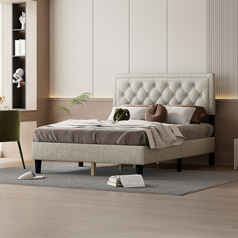 Cadru de pat dublu ieftin din material moale pentru dormitor