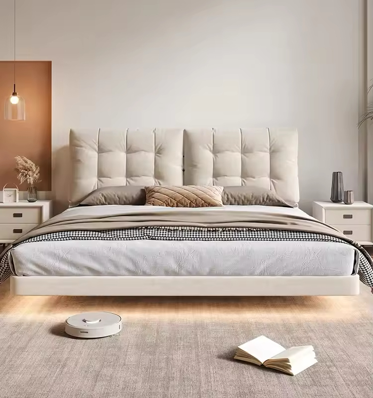 Pat plutitor Cloud, cadru de pat modern tapițat alb