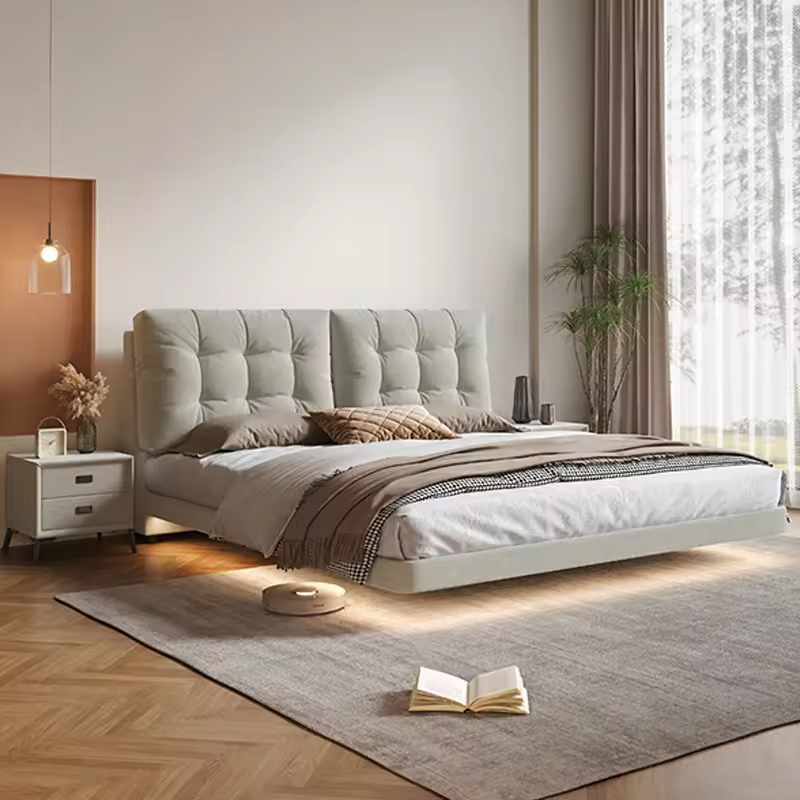 Pat plutitor Cloud, cadru de pat modern tapițat alb