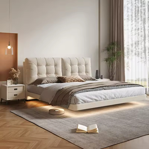 Pat plutitor Cloud, cadru de pat modern tapițat alb