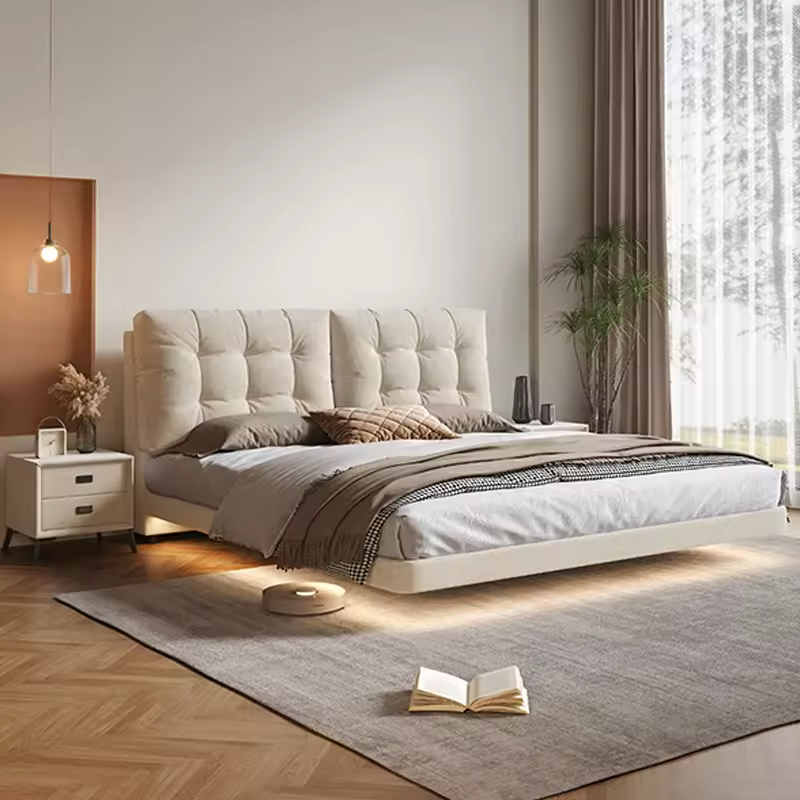 Pat plutitor Cloud, cadru de pat modern tapițat alb