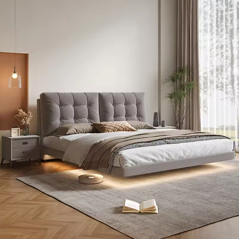 Pat plutitor Cloud, cadru de pat modern tapițat alb