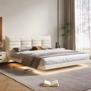 Mobilă de pat plutitoare cu design simplu și lumină