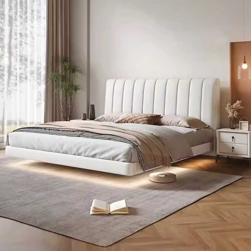 modern queen floating bed