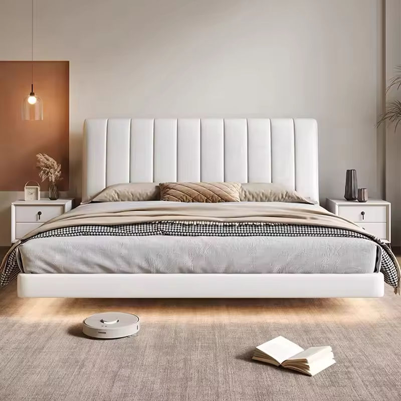 modern queen floating bed