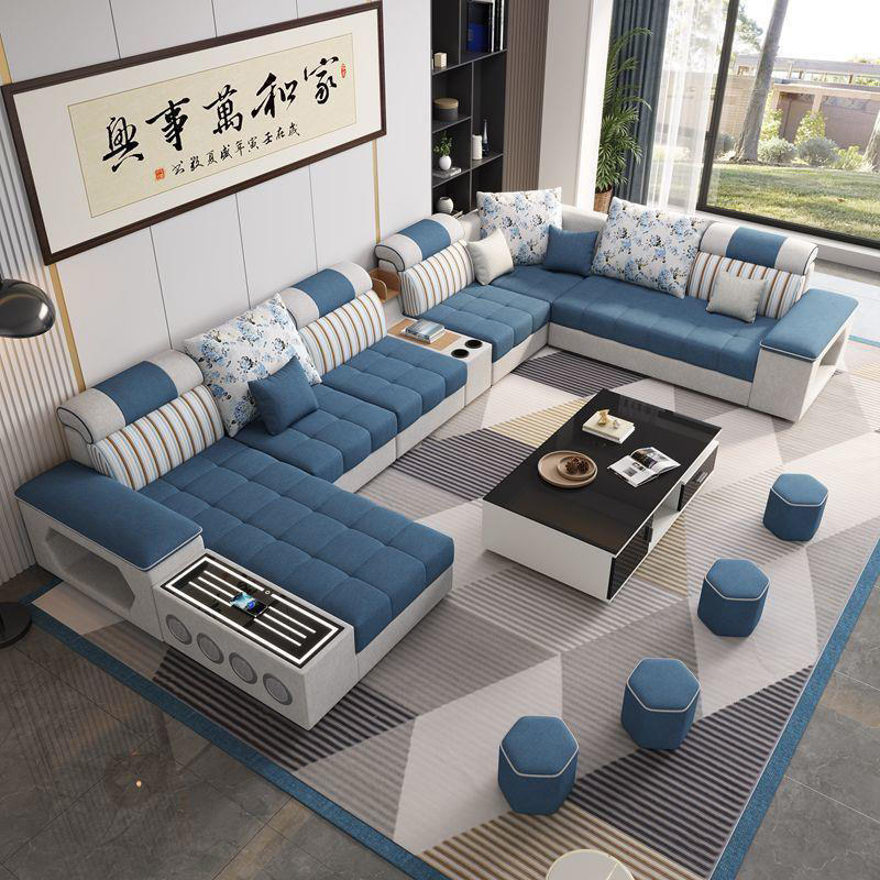 Canapea secțională albastră, canapea de colț, mobilier