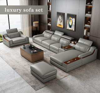 Canapea modulară din piele în formă de L modernă