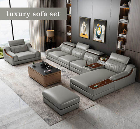 Canapea modulară din piele în formă de L modernă