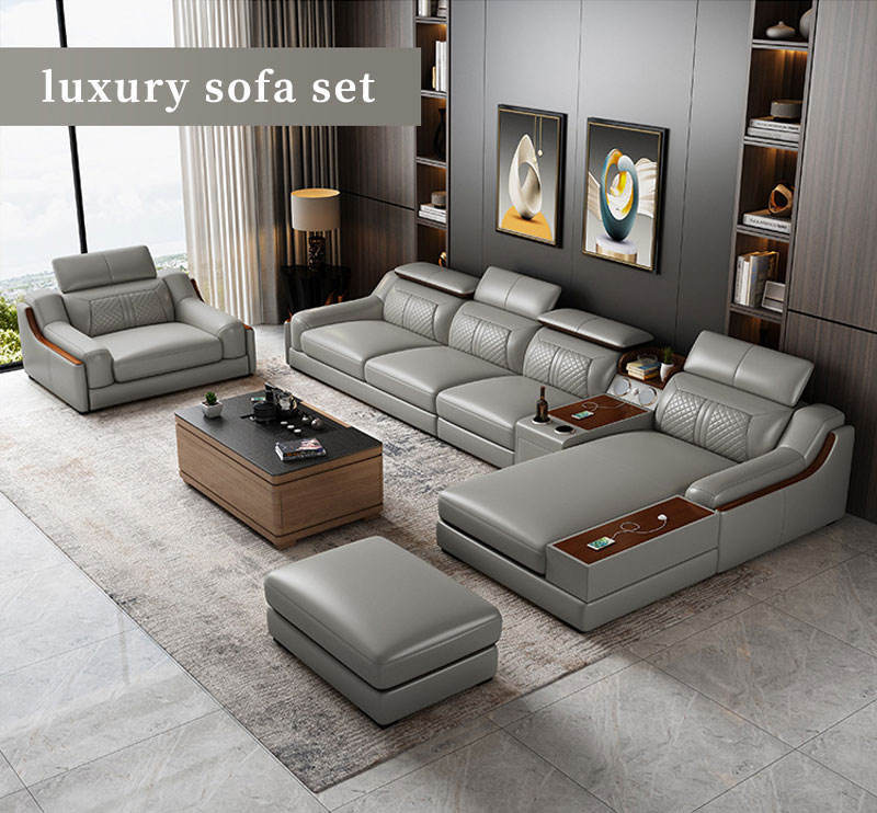 Canapea modulară din piele în formă de L modernă