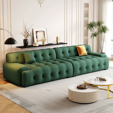 Canapea în formă de L cu 3 locuri din material textil verde