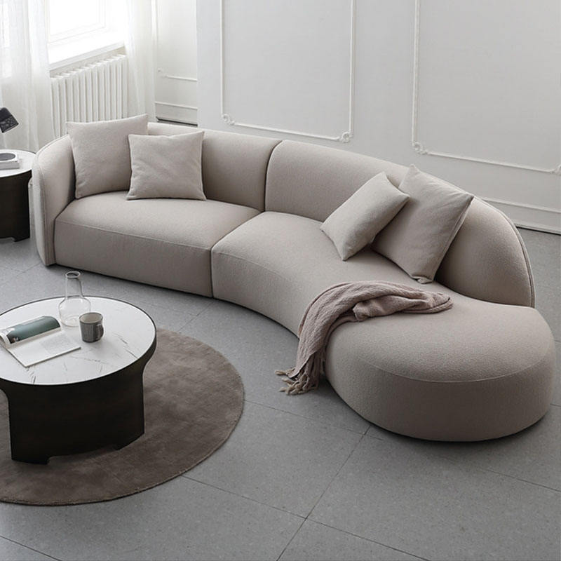 أريكة منحنية بثلاثة مقاعد مصنوعة من قماش مخملي