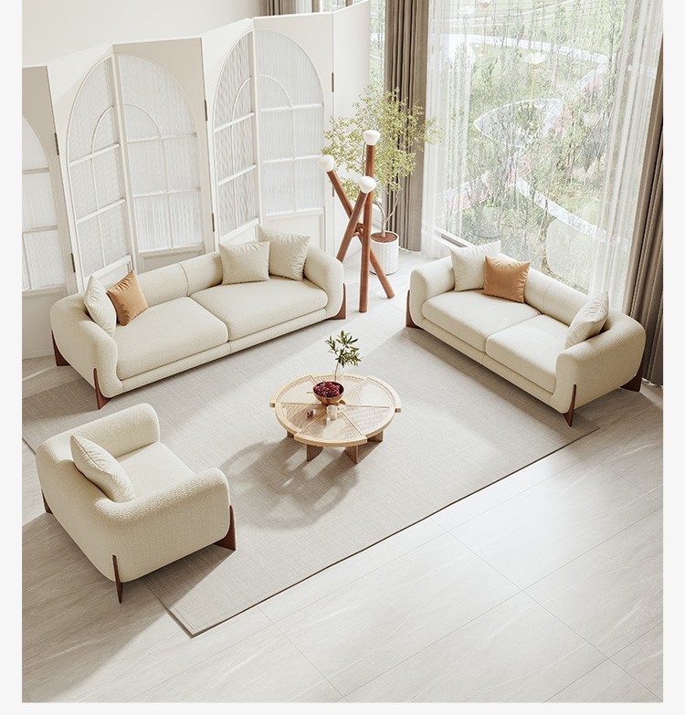 크림 스타일 컴포트 화이트 프로스티드 벨벳 패브릭 소파