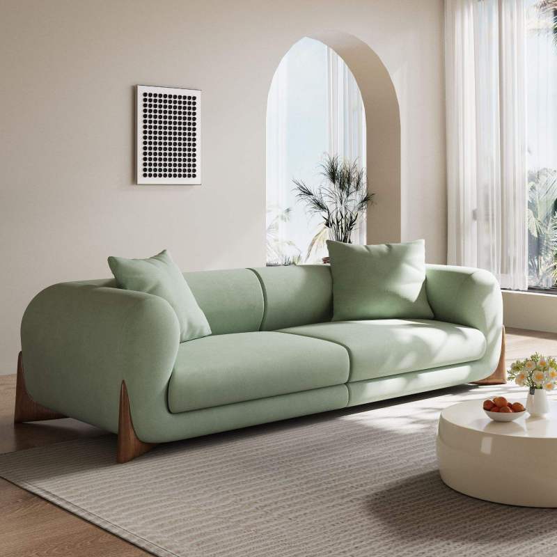 크림 스타일 컴포트 화이트 프로스티드 벨벳 패브릭 소파