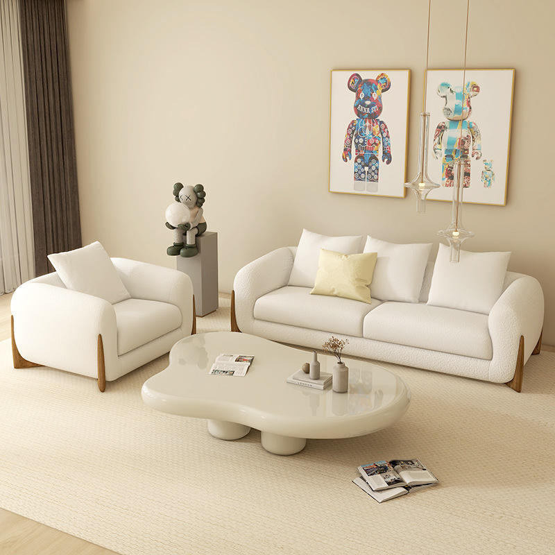 크림 스타일 컴포트 화이트 프로스티드 벨벳 패브릭 소파