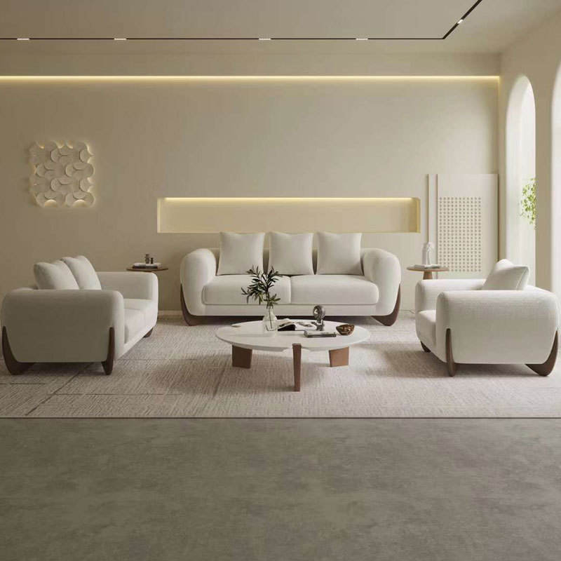 크림 스타일 컴포트 화이트 프로스티드 벨벳 패브릭 소파