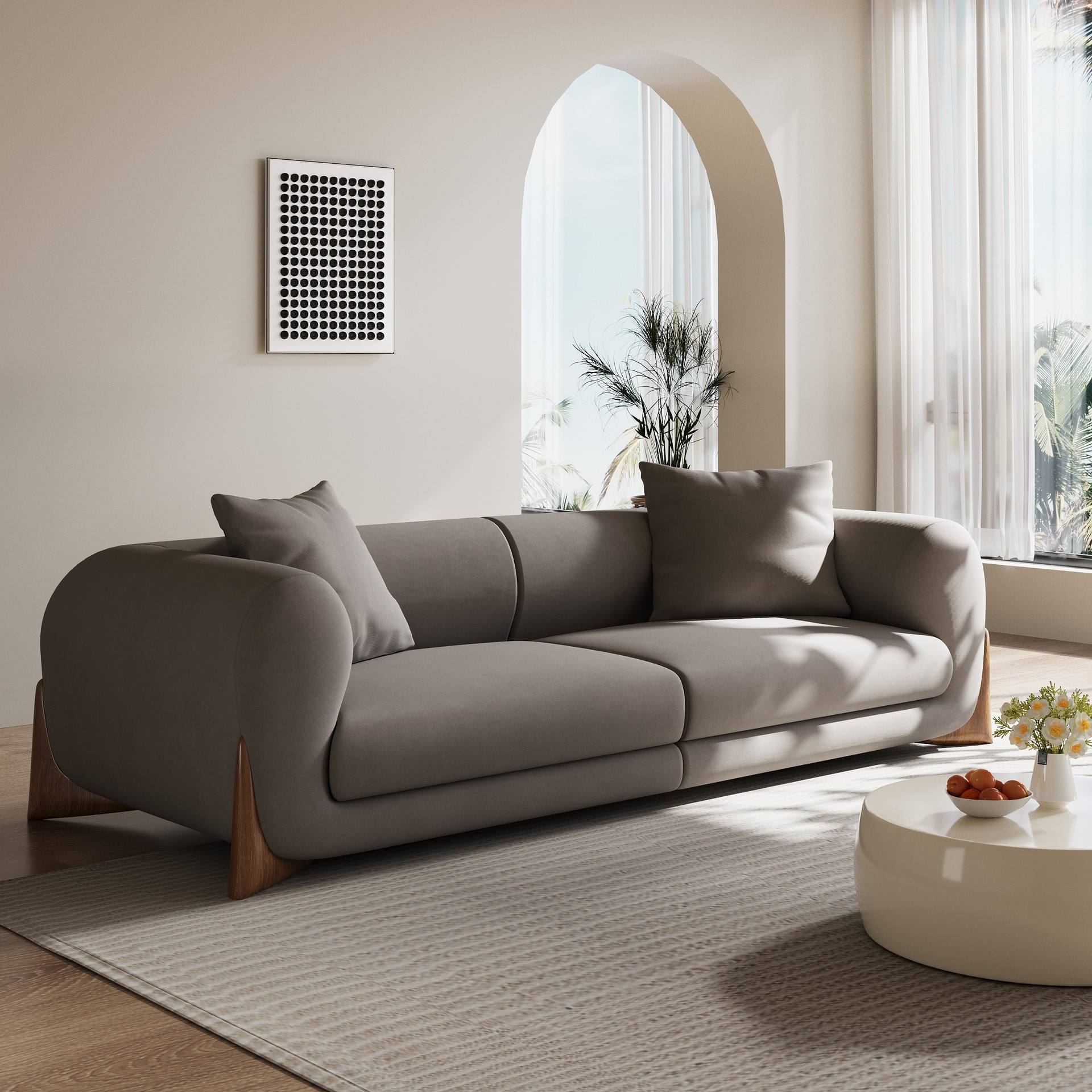 White Frosted Velvet Fabric Sofa