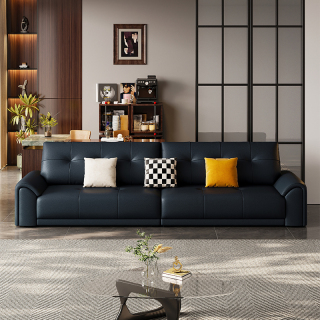 Canapea modernă din piele neagră, cu 3 locuri, de la mijlocul secolului