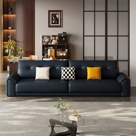 Canapea modernă din piele neagră, cu 3 locuri, de la mijlocul secolului