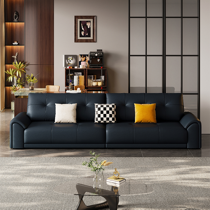 Canapea modernă din piele neagră, cu 3 locuri, de la mijlocul secolului