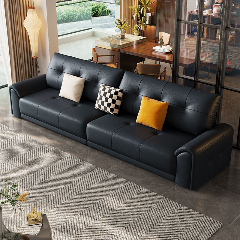 Canapea modernă din piele neagră, cu 3 locuri, de la mijlocul secolului