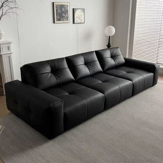 Canapea din piele de lux de culoare neagră pentru sufragerie