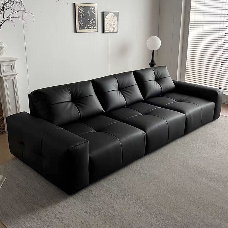 Canapea din piele de lux de culoare neagră pentru sufragerie