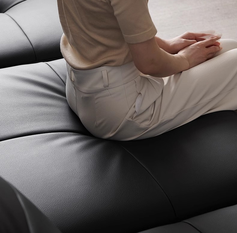 Canapea din piele de lux de culoare neagră pentru sufragerie