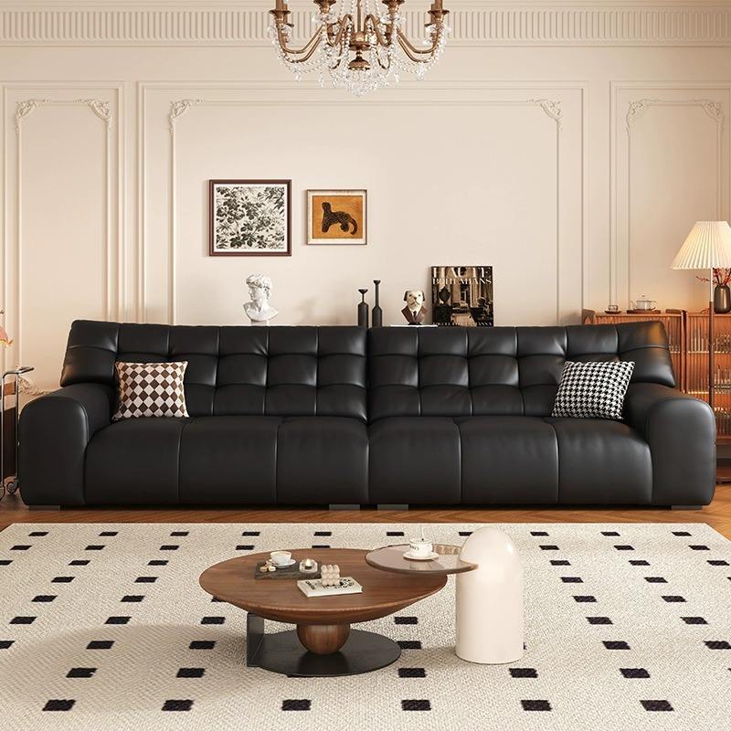 Three Seat Sofa Couch Black Leather Sofa