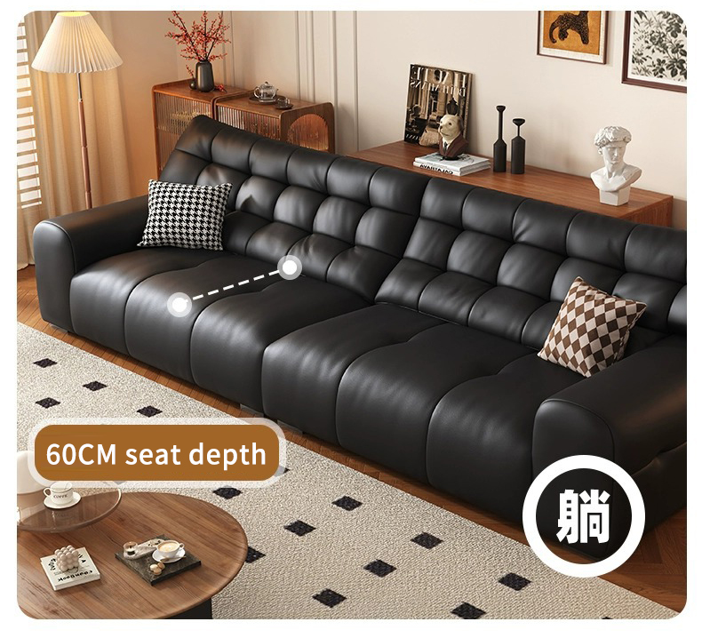 Three Seat Sofa Couch Black Leather Sofa