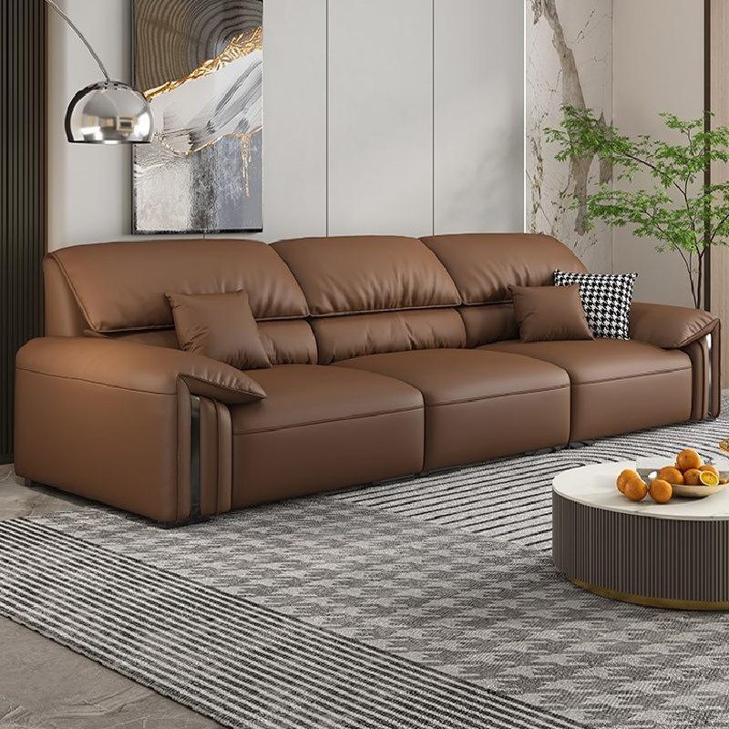 Canapea din piele maro cu spătar înalt, 4 locuri, pentru casă