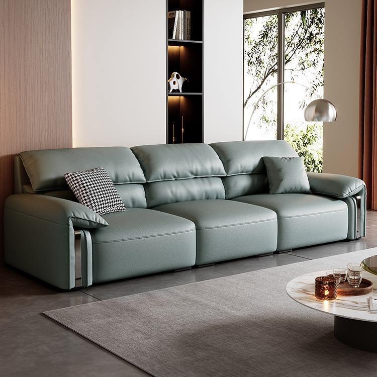 Canapea din piele maro cu spătar înalt, 4 locuri, pentru casă