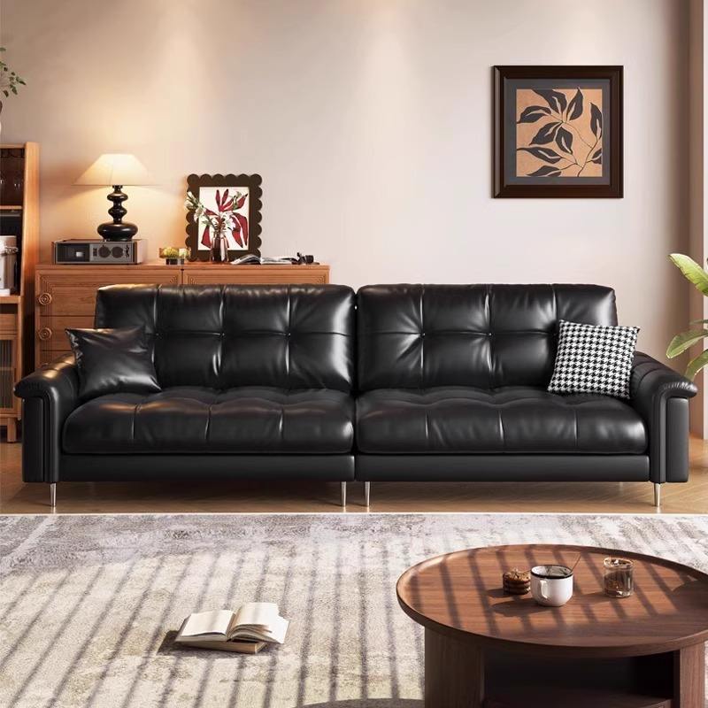 Black Leather Sofa for Living Room