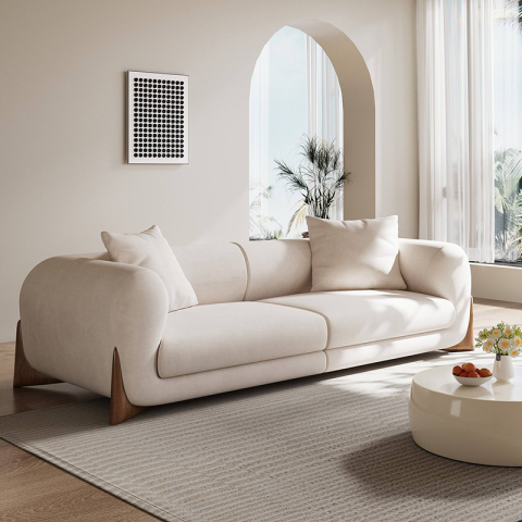 Canapea din catifea albă, confortabilă, în stil crem
