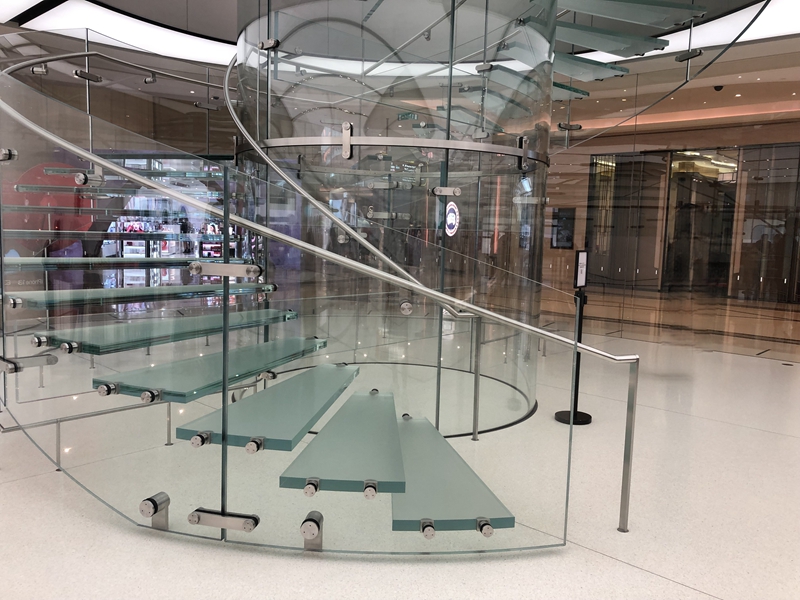 patterned glass stair floor