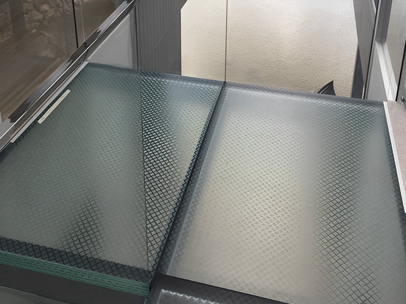 patterned glass stair floor