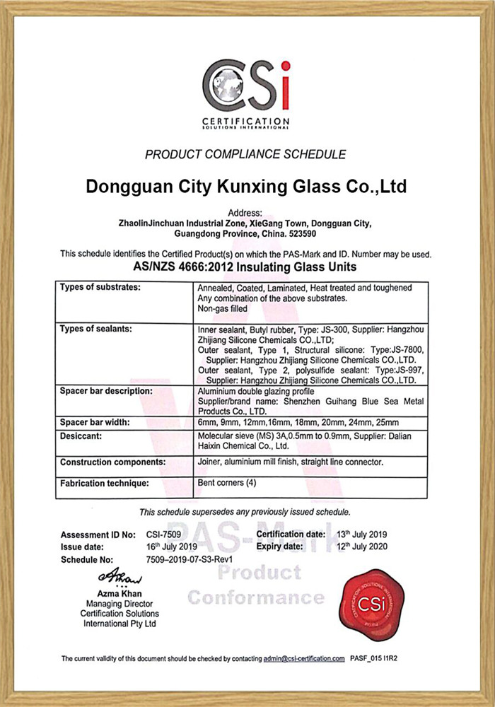 KXG ASNZS 2208 for insulated glass KXG ASNZS 2208 for insulated glass