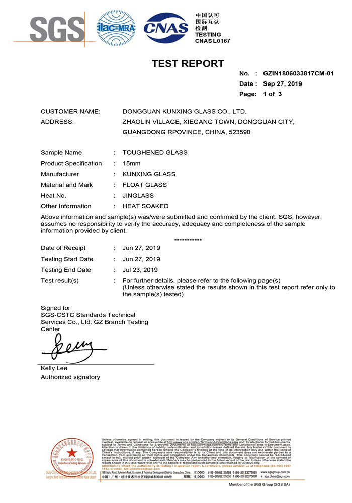 ANSI Z97.1-2015 15MM TEMPERED GLASS ANSI Z97.1-2015 15MM TEMPERED GLASS