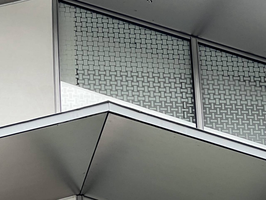 Coloured glass facade