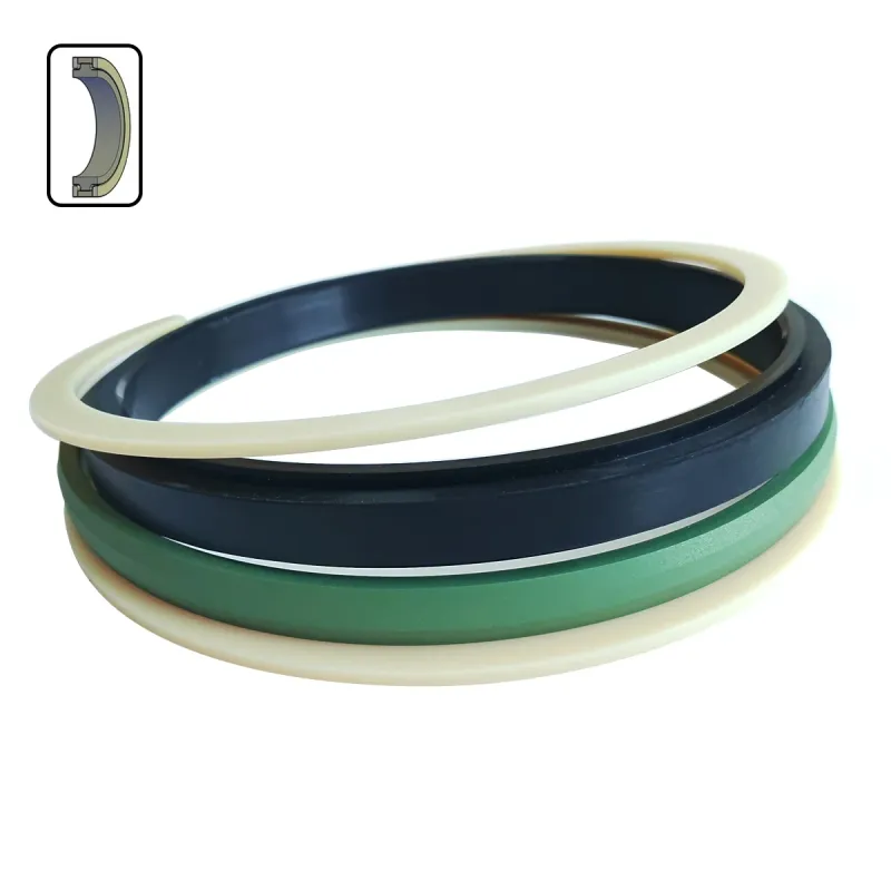 MCPS Type Piston Seal consistes of a filled PTFE Cap T Shaped NBR Cushion Nylon Backup Ring For High Pressure Heavy Machines